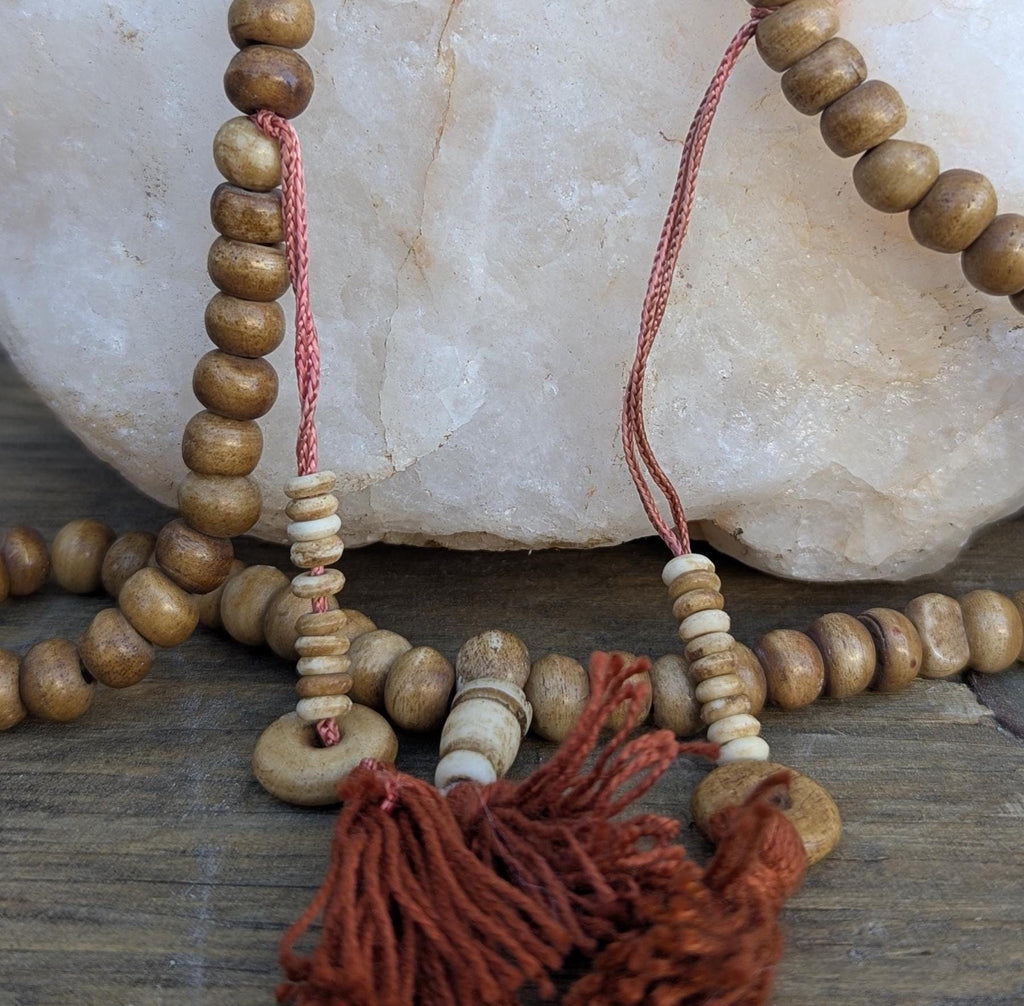Tibetan Buddhist Prayer Mala with Yak Bone Beads—Handcrafted Meditation Mala (bm-112)