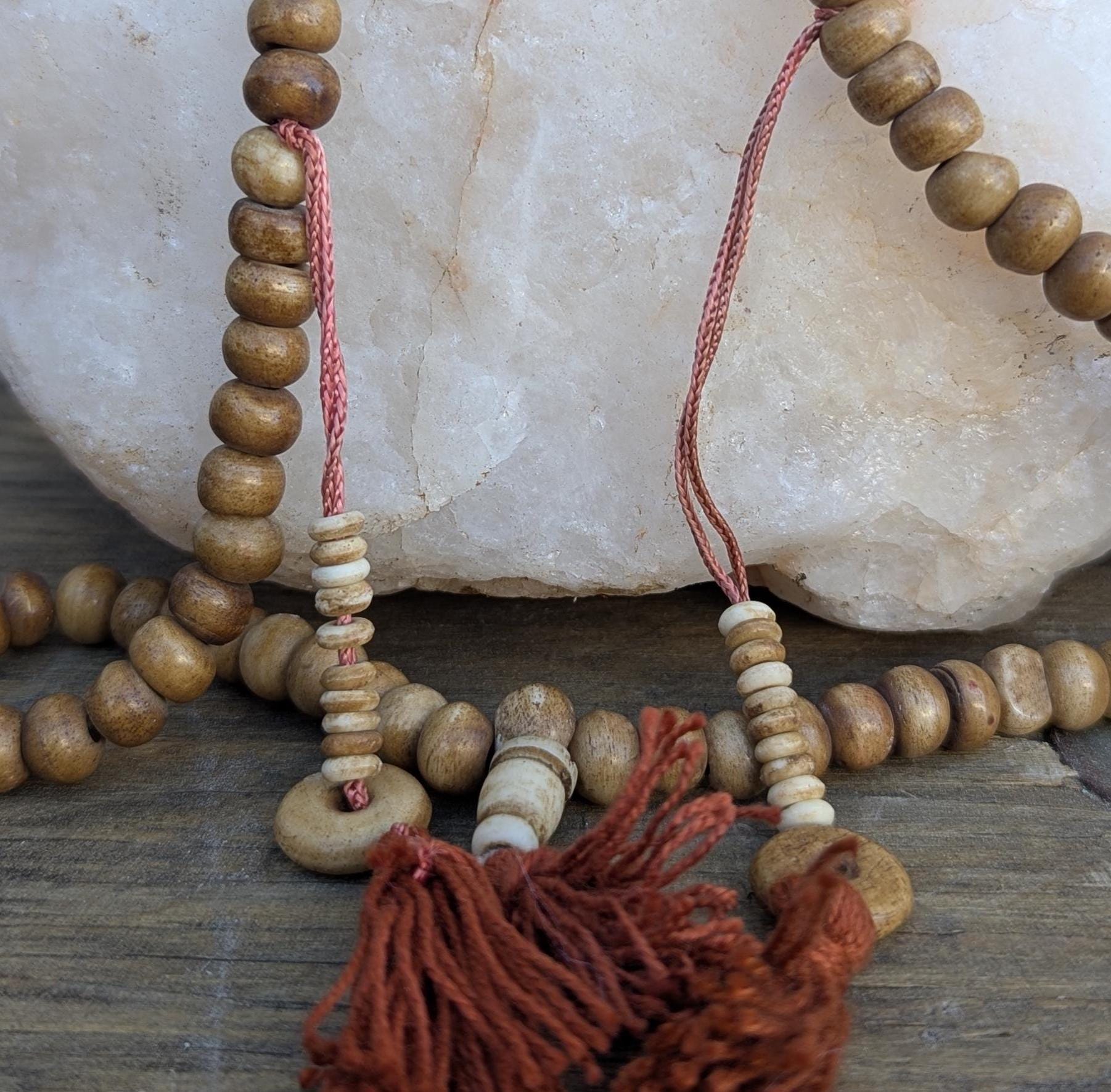 Tibetan Buddhist Prayer Mala with Yak Bone Beads—Handcrafted Meditation Mala (bm-112)