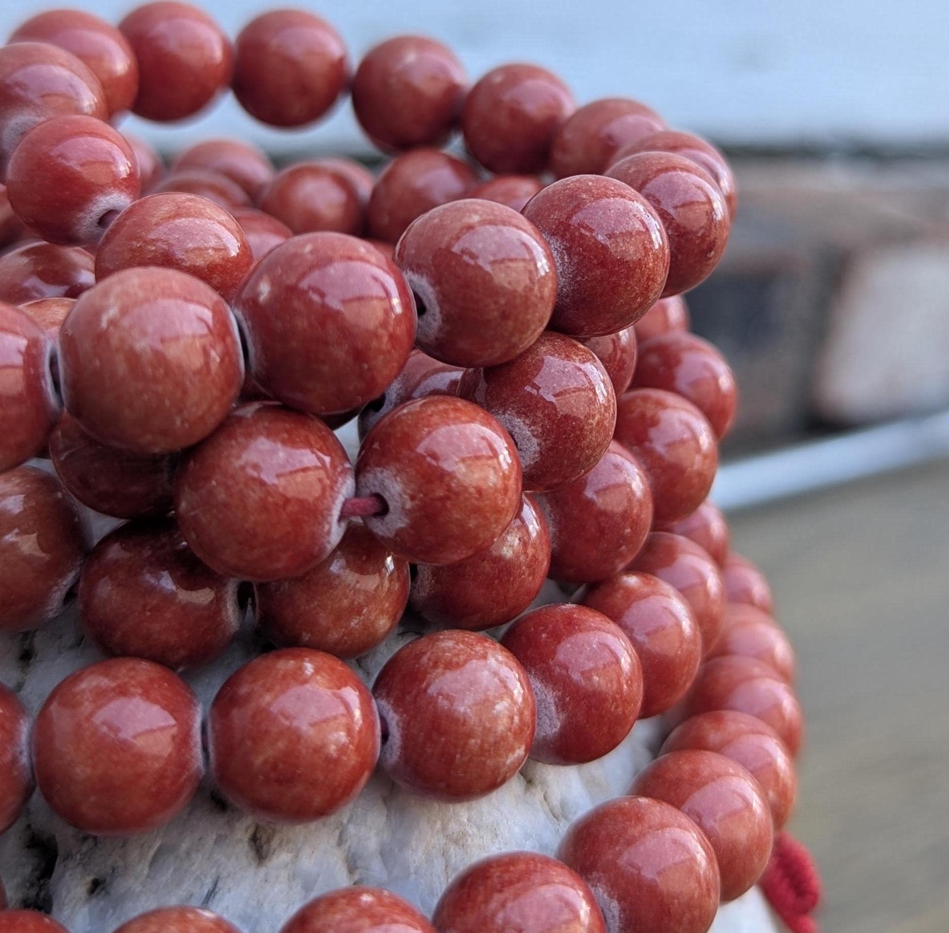 Vintage Tibetan Buddhist coral glass beads mala—Handcrafted Meditation Necklace (bm-114)