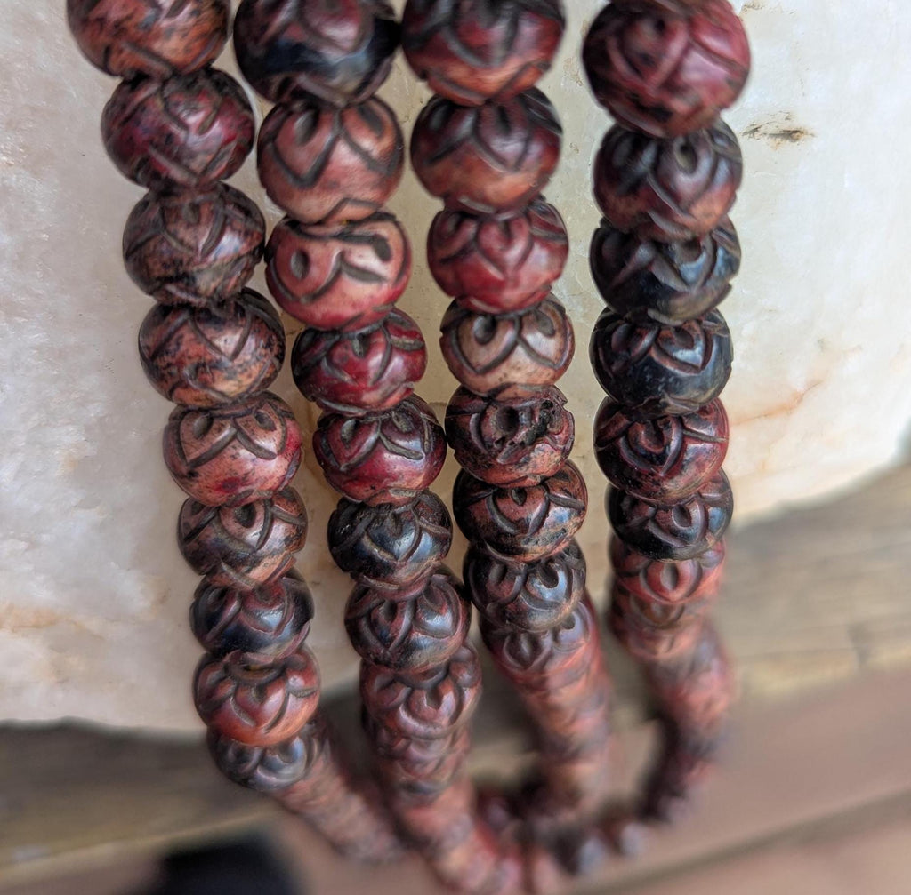 Handcrafted Yak Bone Mala: Tibetan Buddhist Lotus Prayer Beads