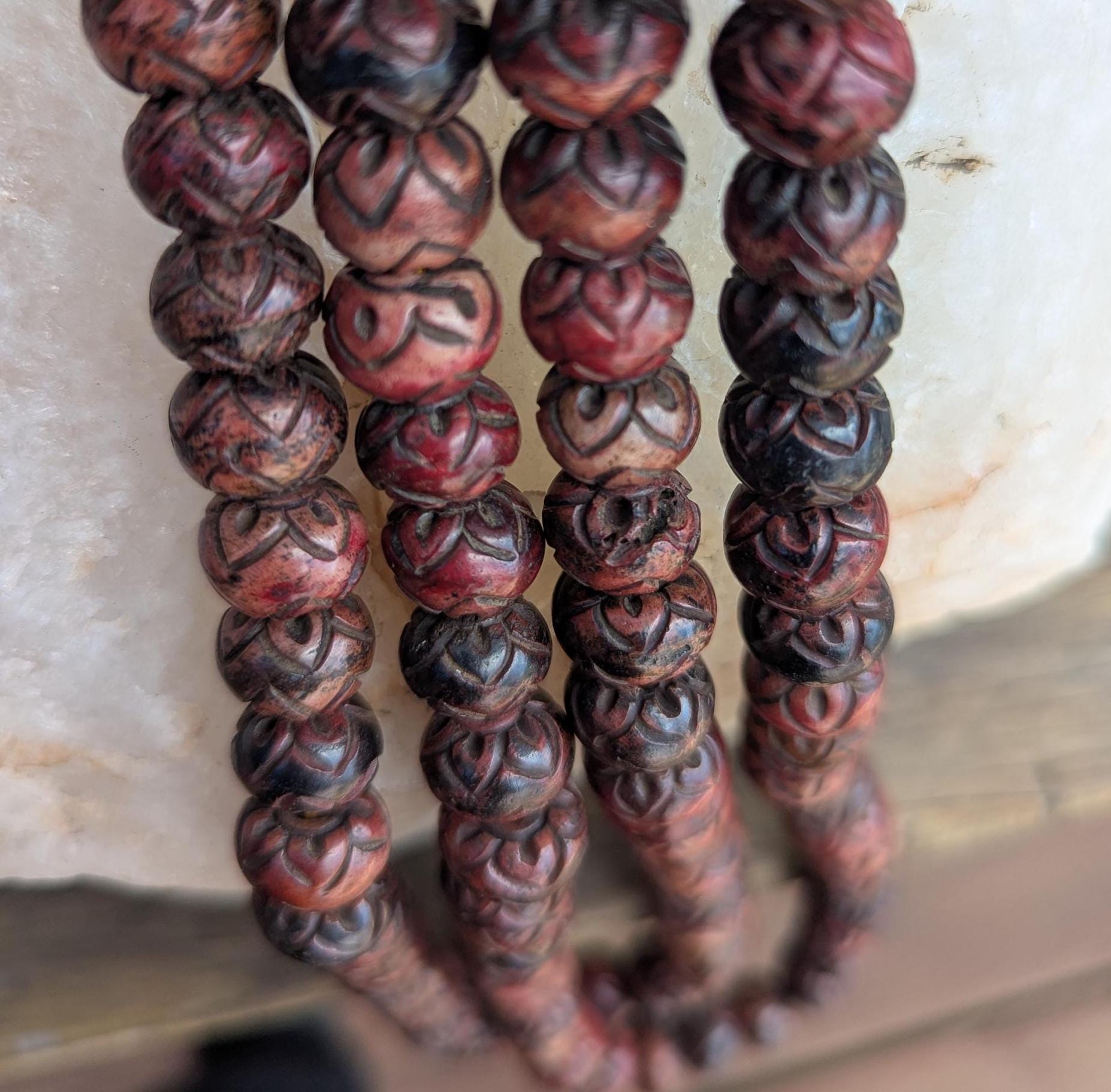 Handcrafted Yak Bone Mala: Tibetan Buddhist Lotus Prayer Beads