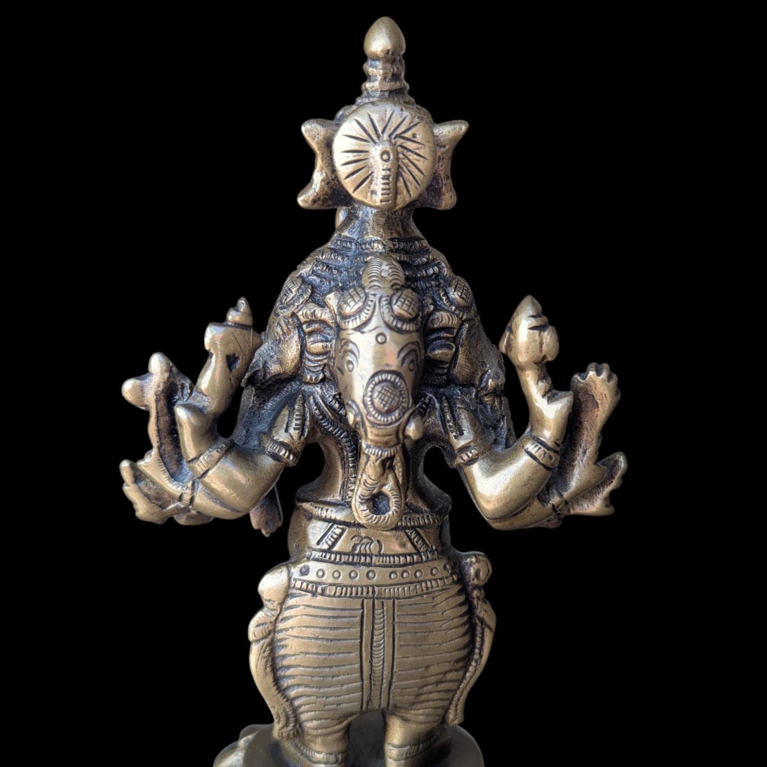 vintage combination of brass and bronze Ten hands on a standing figure of Lord Ganesha