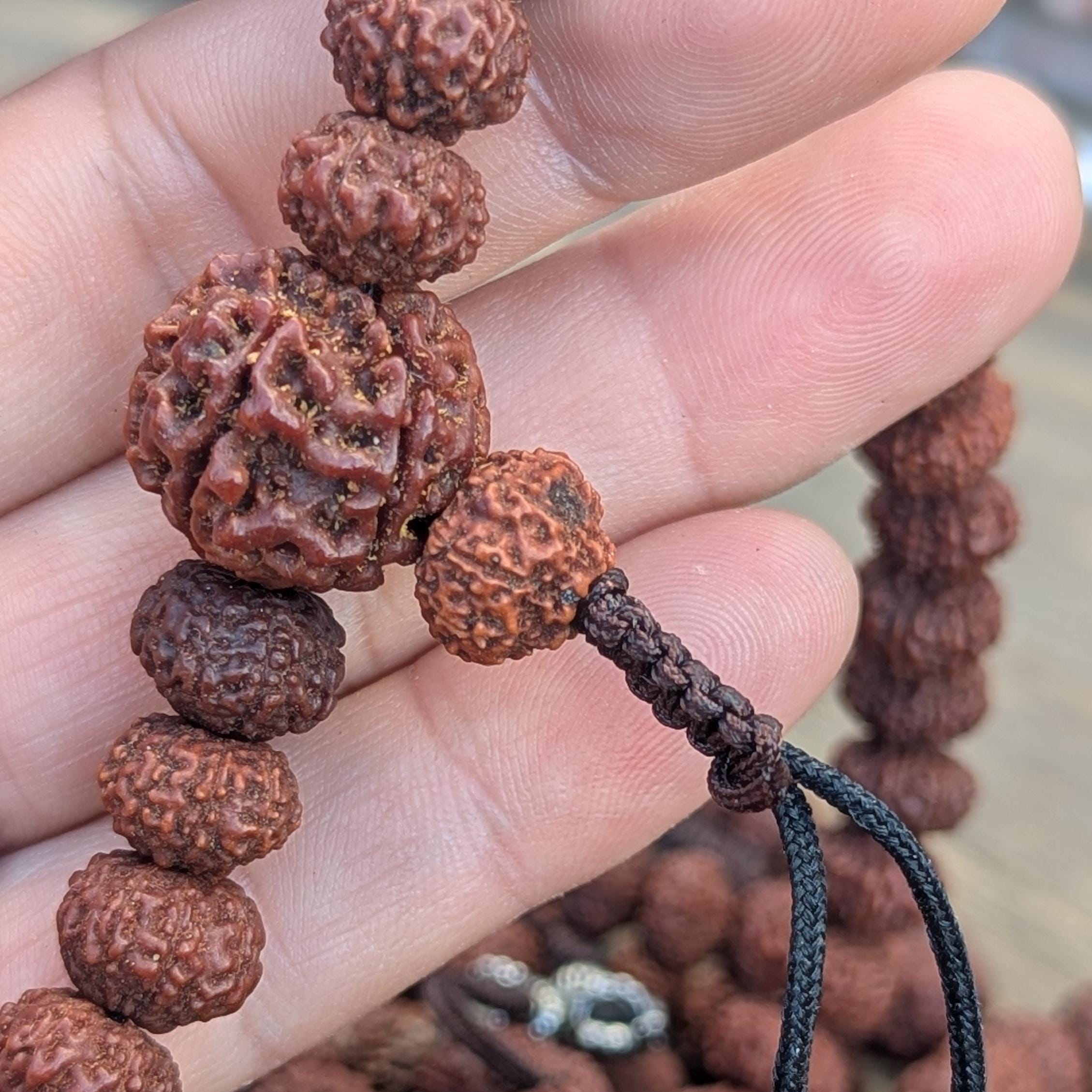 10mm Rudraksha Seed Mala: 6 Faces, 108 Beads, 20-Inch Necklace