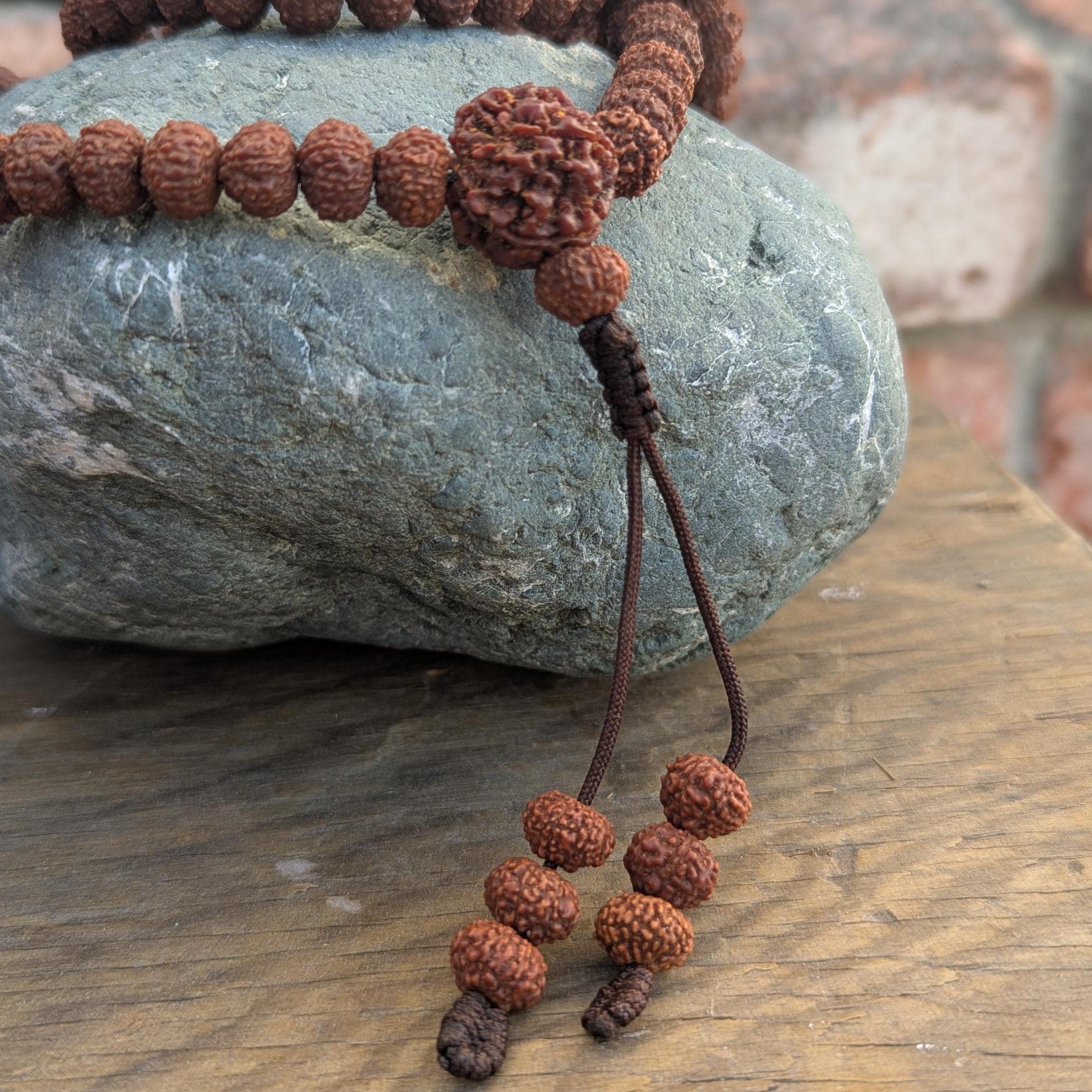10mm Rudraksha Seed Mala: 6 Faces, 108 Beads, 20-Inch Necklace