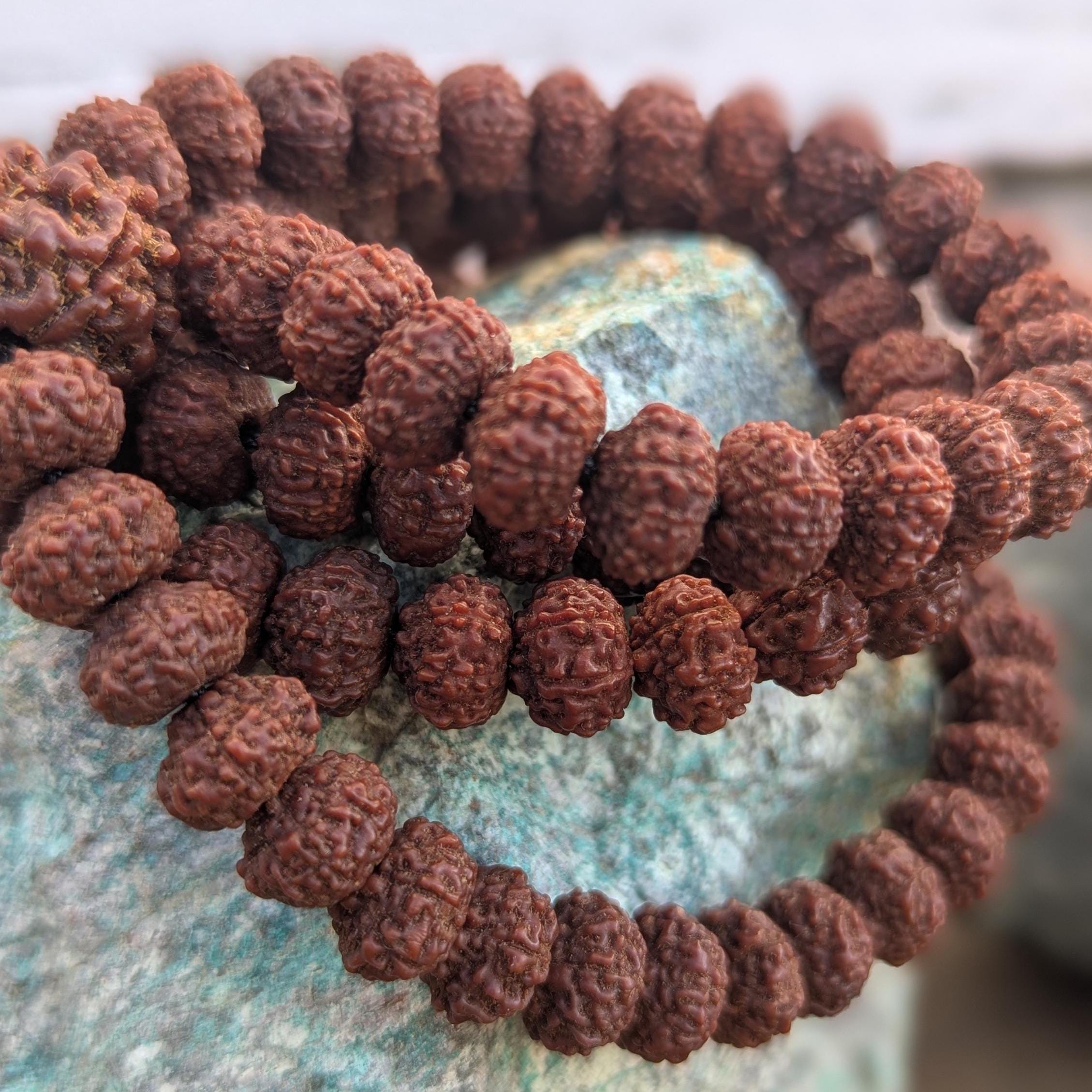 10mm Rudraksha Seed Mala: 6 Faces, 108 Beads, 20-Inch Necklace