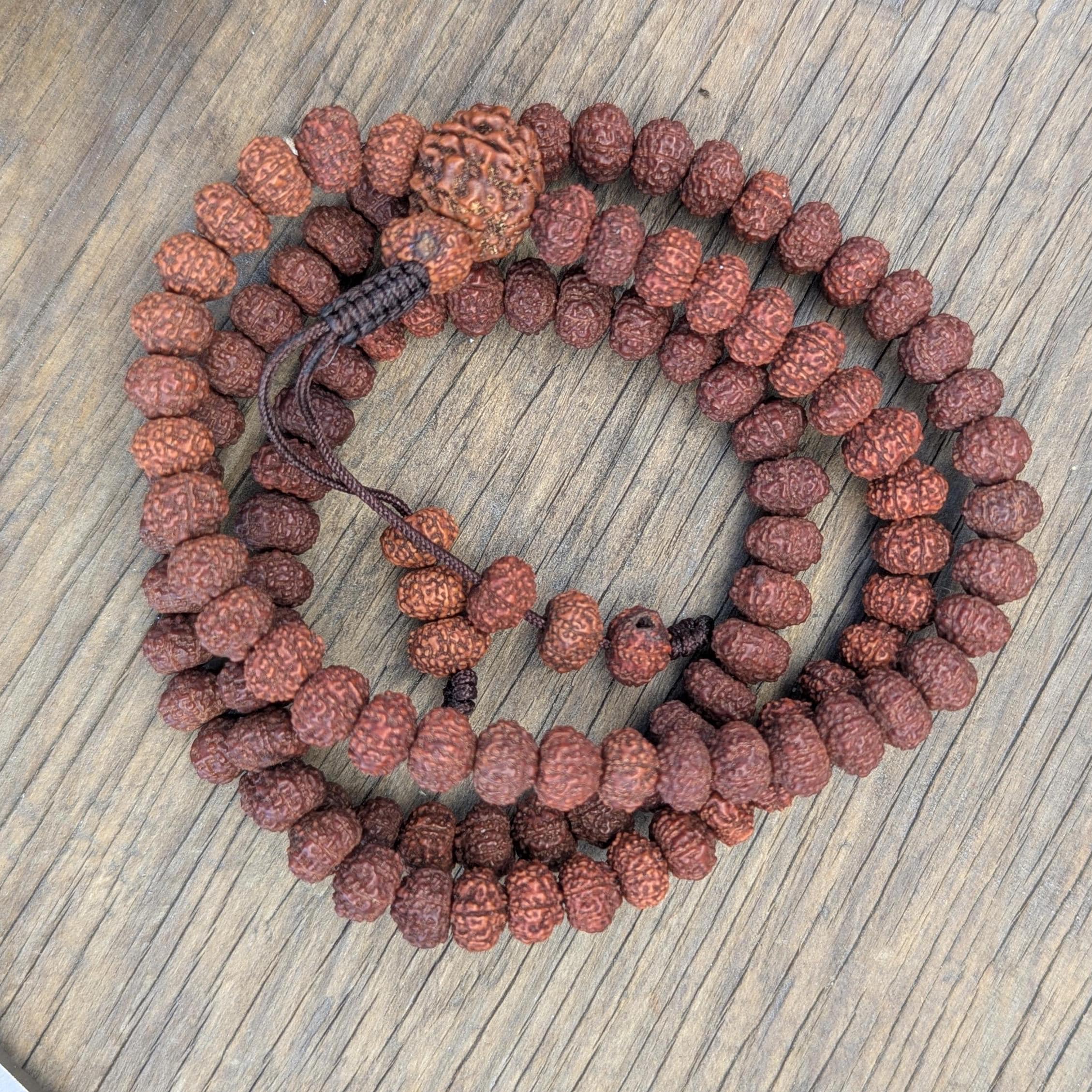 10mm Rudraksha Seed Mala: 6 Faces, 108 Beads, 20-Inch Necklace