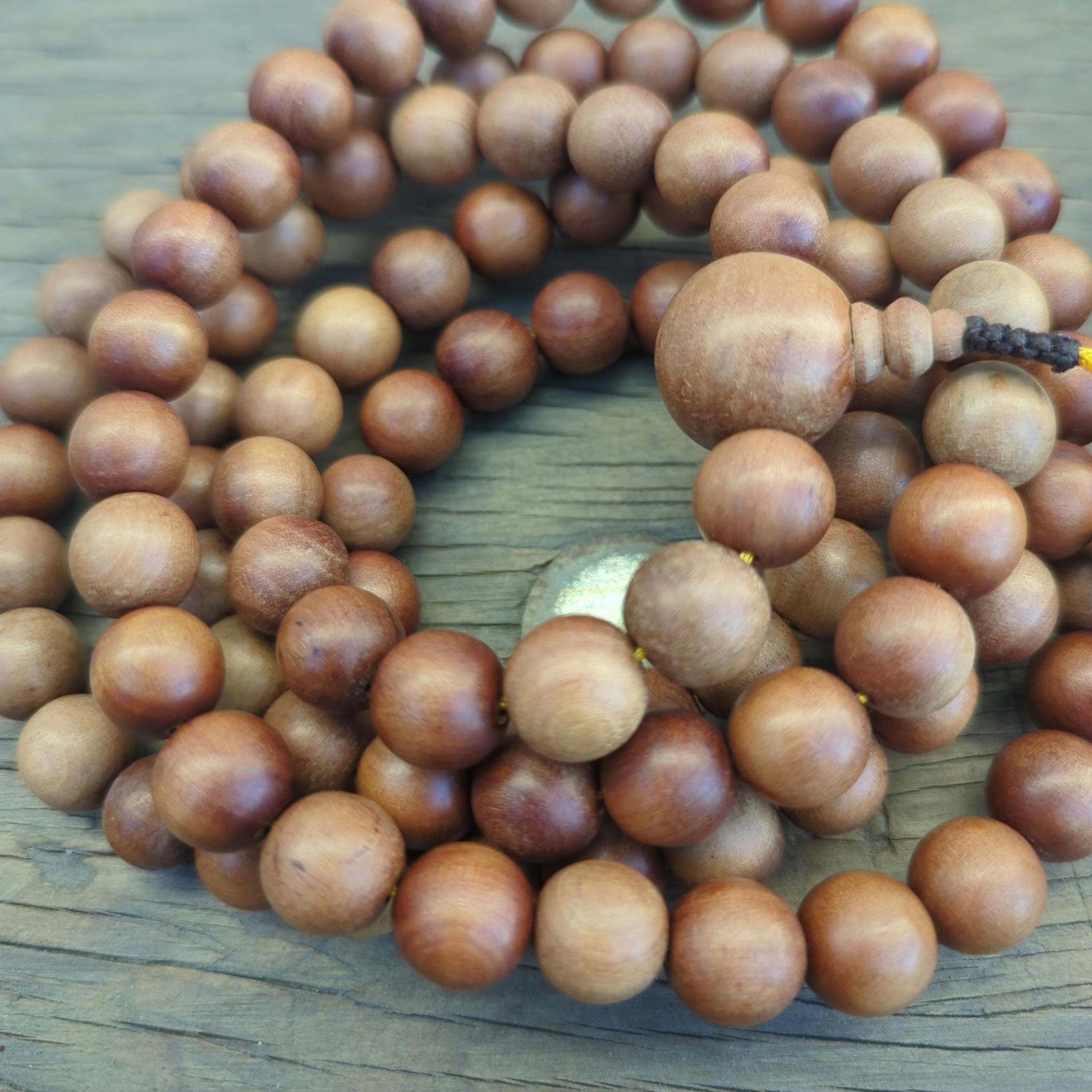 Handcrafted Tibetan Red Sandalwood Mala: 10 Meditation Beads (20 mm)