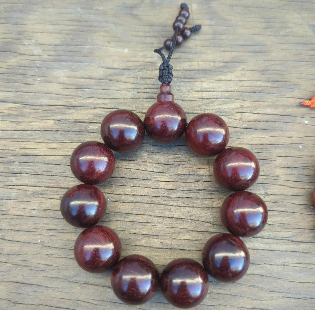 Handcrafted Tibetan Red Sandalwood Mala: 10 Meditation Beads (20 mm)