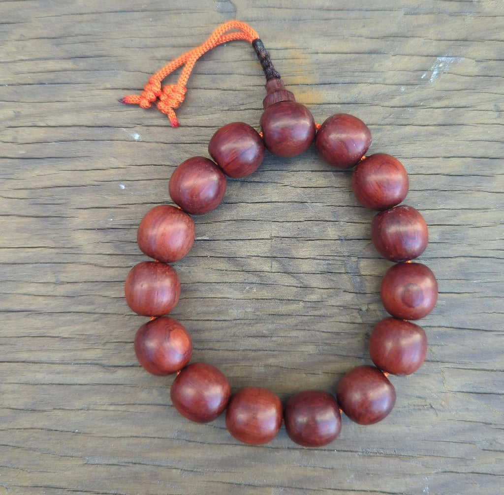 Handcrafted Tibetan Red Sandalwood Mala: 10 Meditation Beads (20 mm)