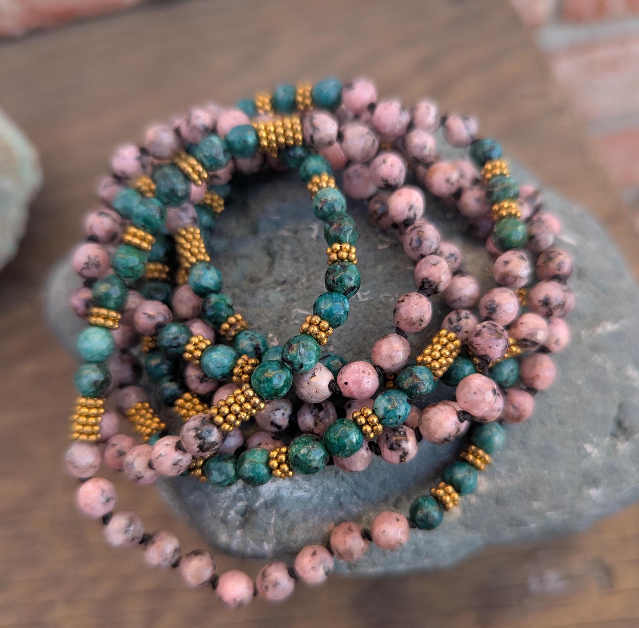 Jasper Crystal Mala: Knotted Necklace Bracelet for Meditation