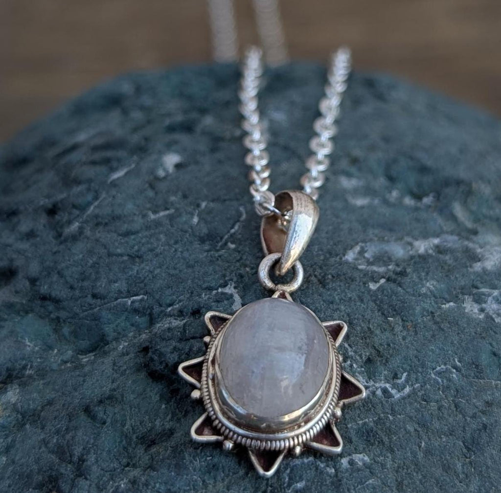 Rainbow Moonstone Sterling Silver Pendant: Handmade Crystal Healing