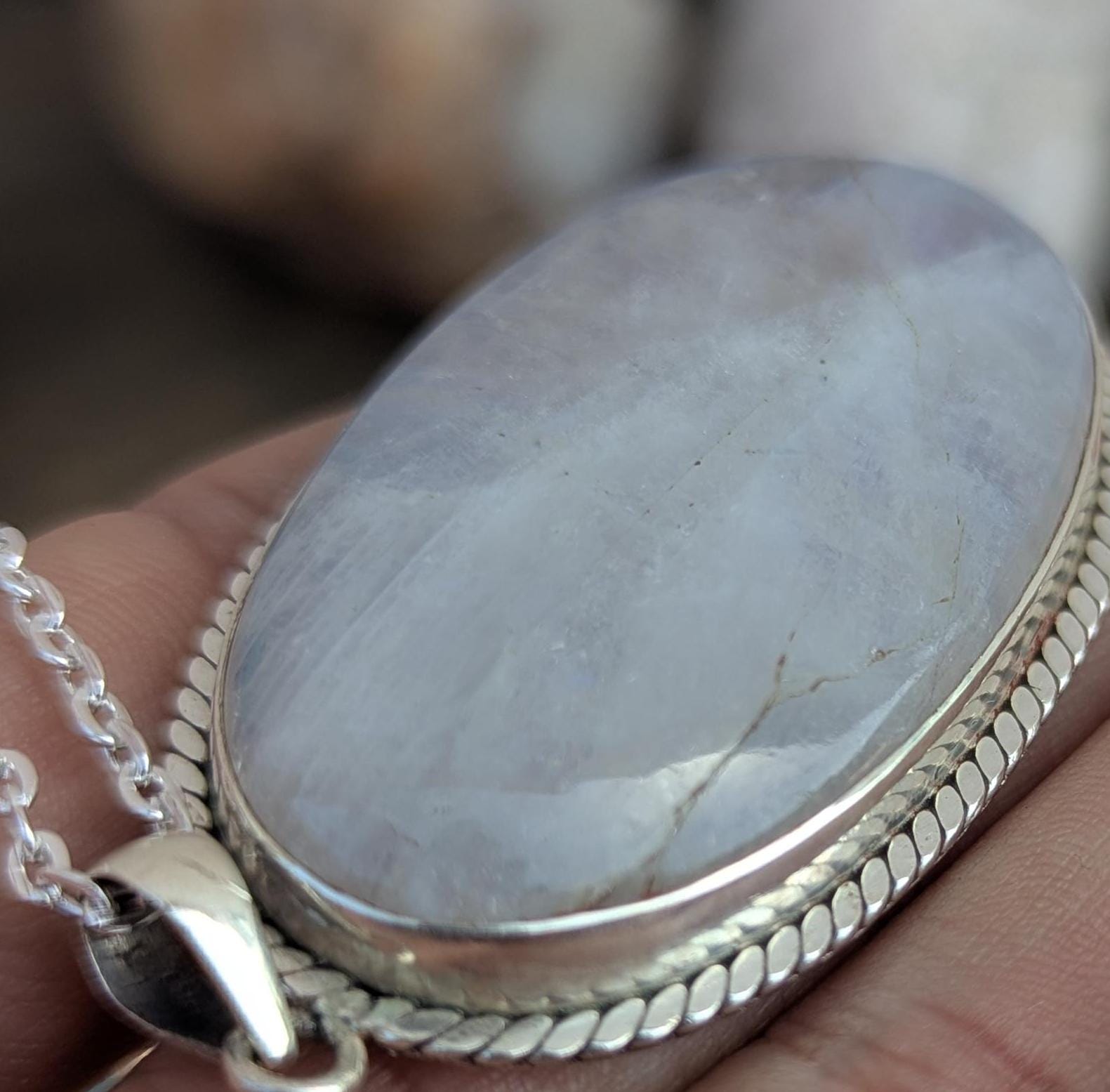 Handmade Rainbow Moonstone Pendant: Sterling Silver, Healing Crystal