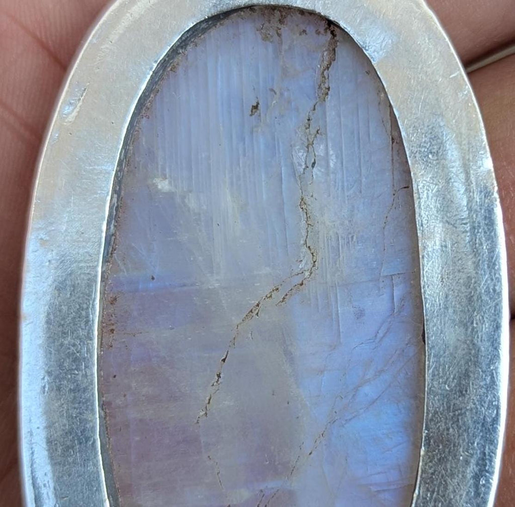 Handmade Rainbow Moonstone Pendant: Sterling Silver, Healing Crystal