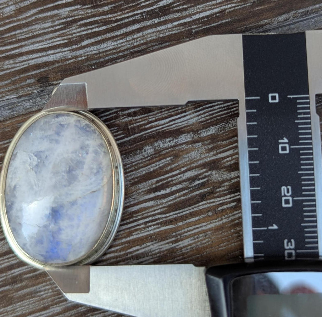 Handmade Rainbow Moonstone Pendant: Oval Sterling Silver (3.5x2.5cm)