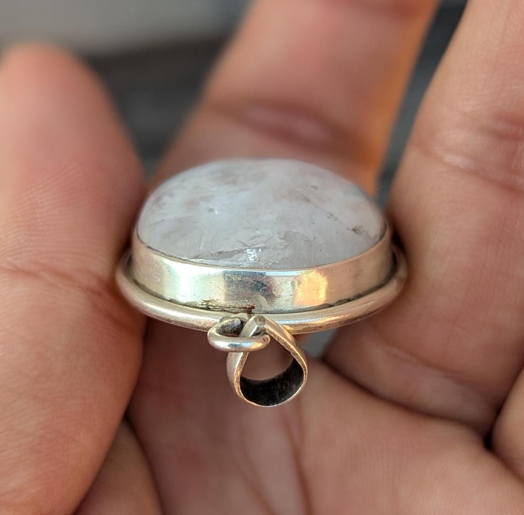 Handmade Rainbow Moonstone Pendant: Oval Sterling Silver (3.5x2.5cm)