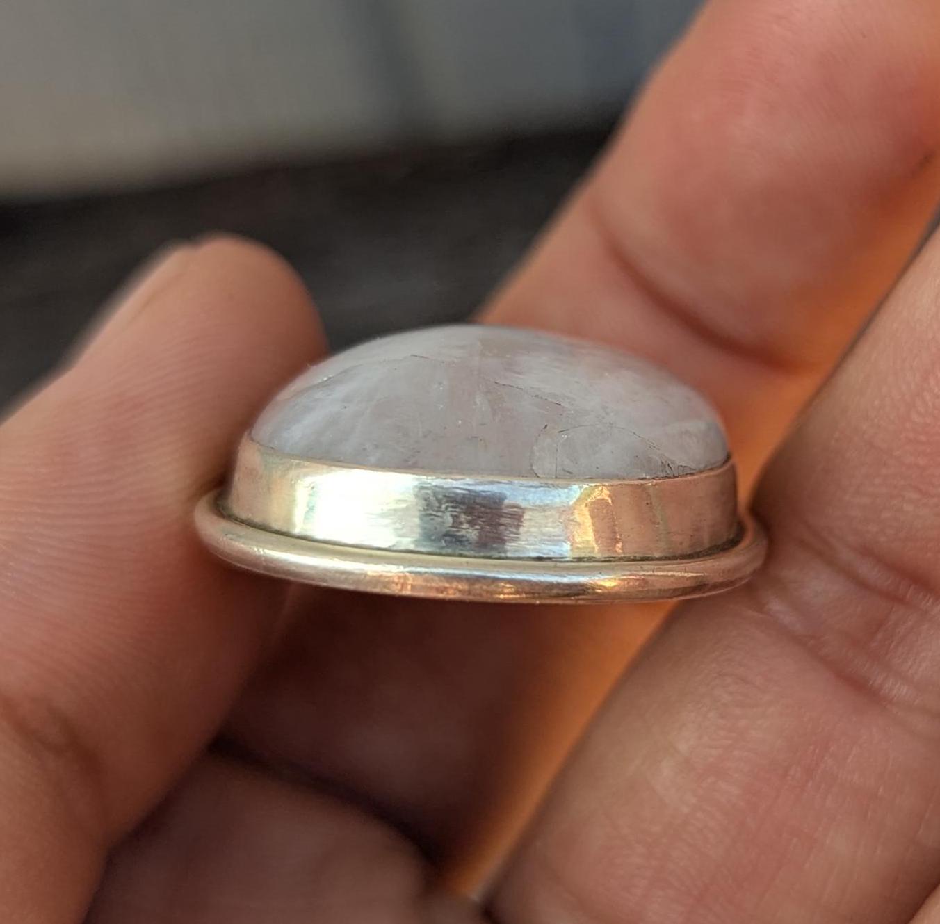 Handmade Rainbow Moonstone Pendant: Oval Sterling Silver (3.5x2.5cm)