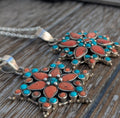 P3/75- Silver Pendant with Coral and Turquoise gemstone (T12-075)