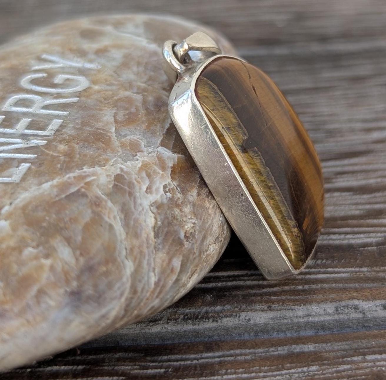 P3/52- Tiger Eye Amber stone Silver Pendant (T12-052)