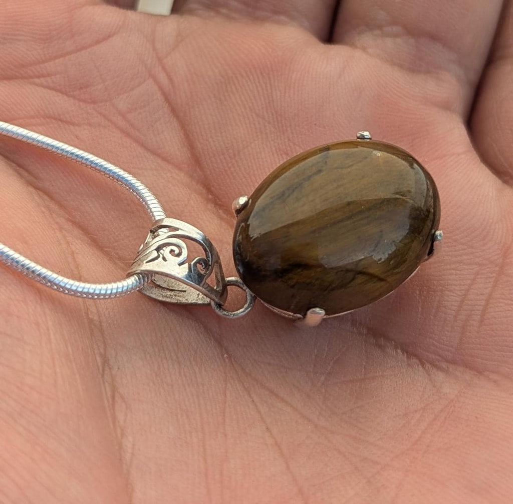 P3/55- Tiger Eye Amber stone Silver Pendant (T12-055)