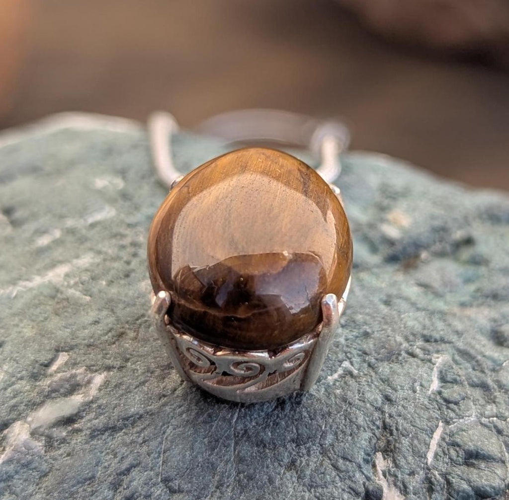 P3/55- Tiger Eye Amber stone Silver Pendant (T12-055)