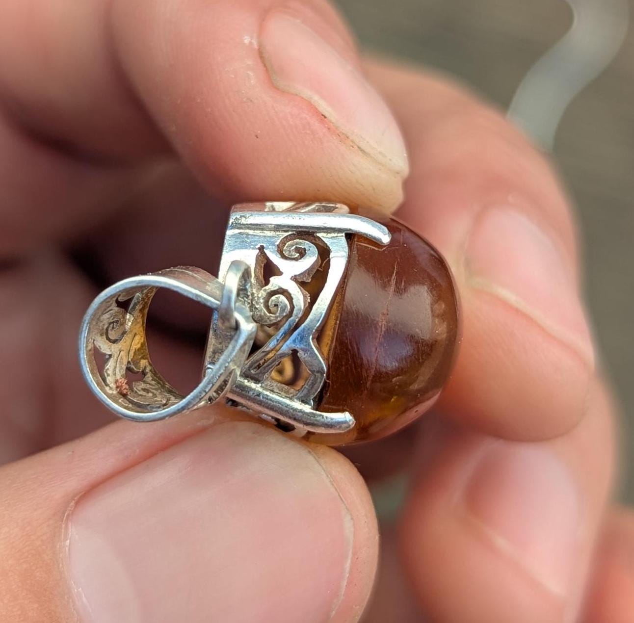 P3/57- Tiger Eye Amber stone Silver Pendant (T12-057)