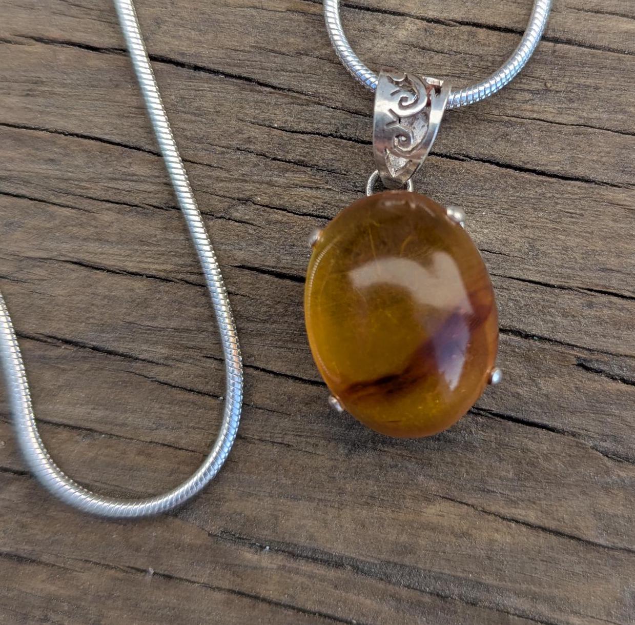 P3/57- Tiger Eye Amber stone Silver Pendant (T12-057)