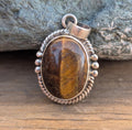 P3/56- Tiger Eye Amber stone Silver Pendant (T12-056)