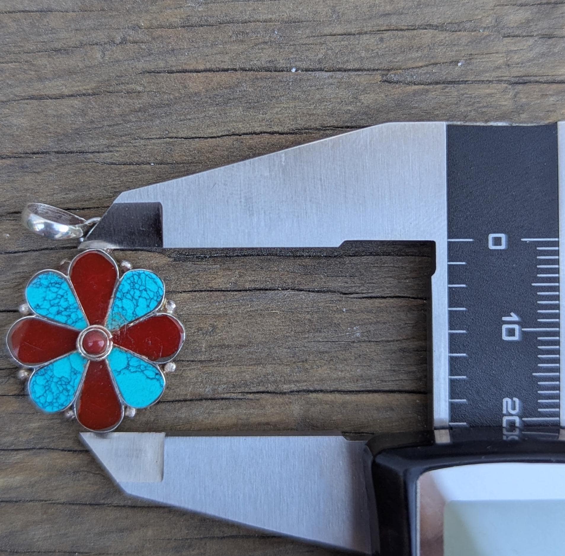 Turquoise and Red Coral Flower Pendant