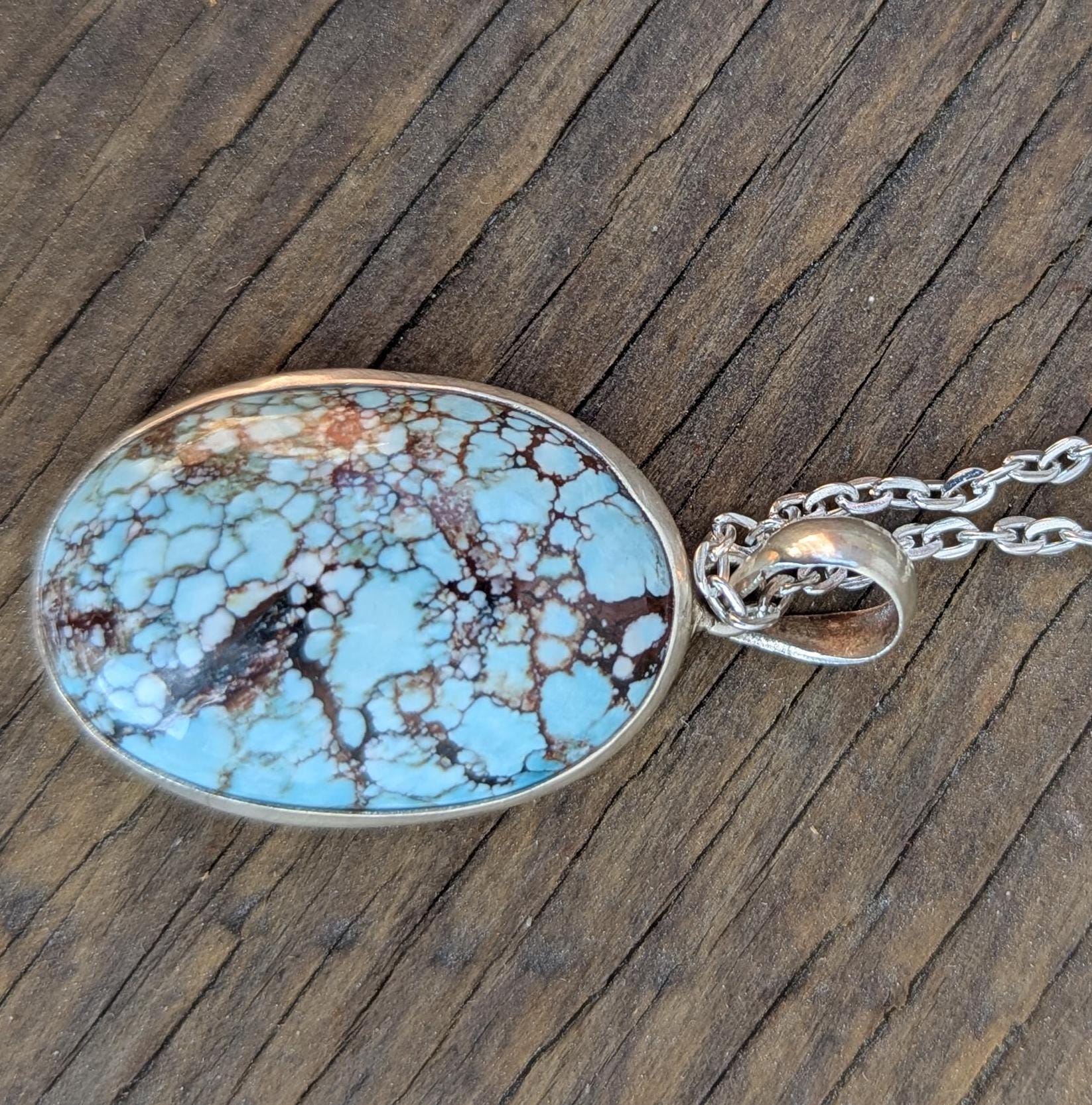 Women’s Enhanced Blue Turquoise 925 Sterling Silver Pendant.  (T1101-006.2)