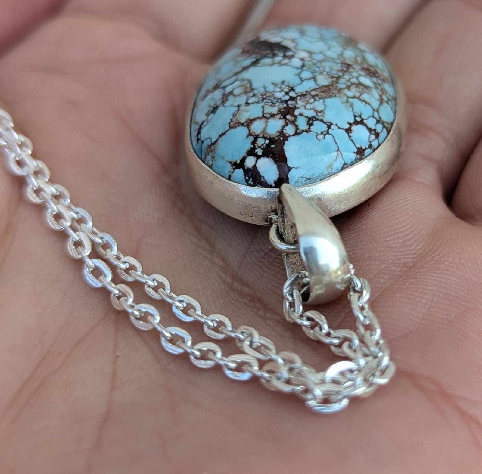 Women’s Enhanced Blue Turquoise 925 Sterling Silver Pendant.  (T1101-006.2)