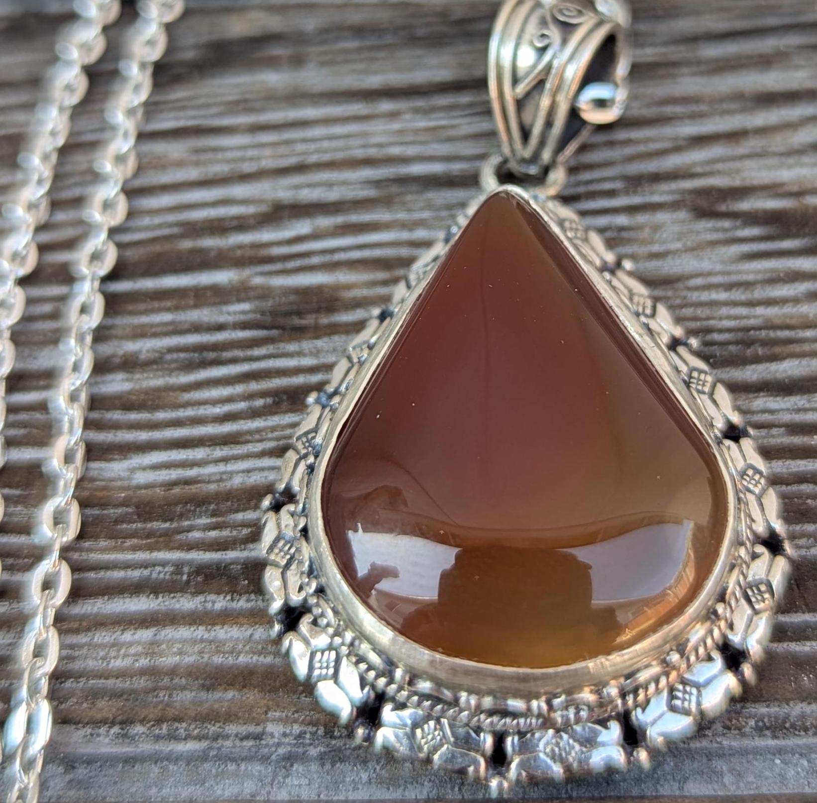 P3/3- Silver Red Carnelian Pendant (T12-003)