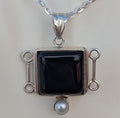 Silver Onyx Stone Pendant.(T1103-011)