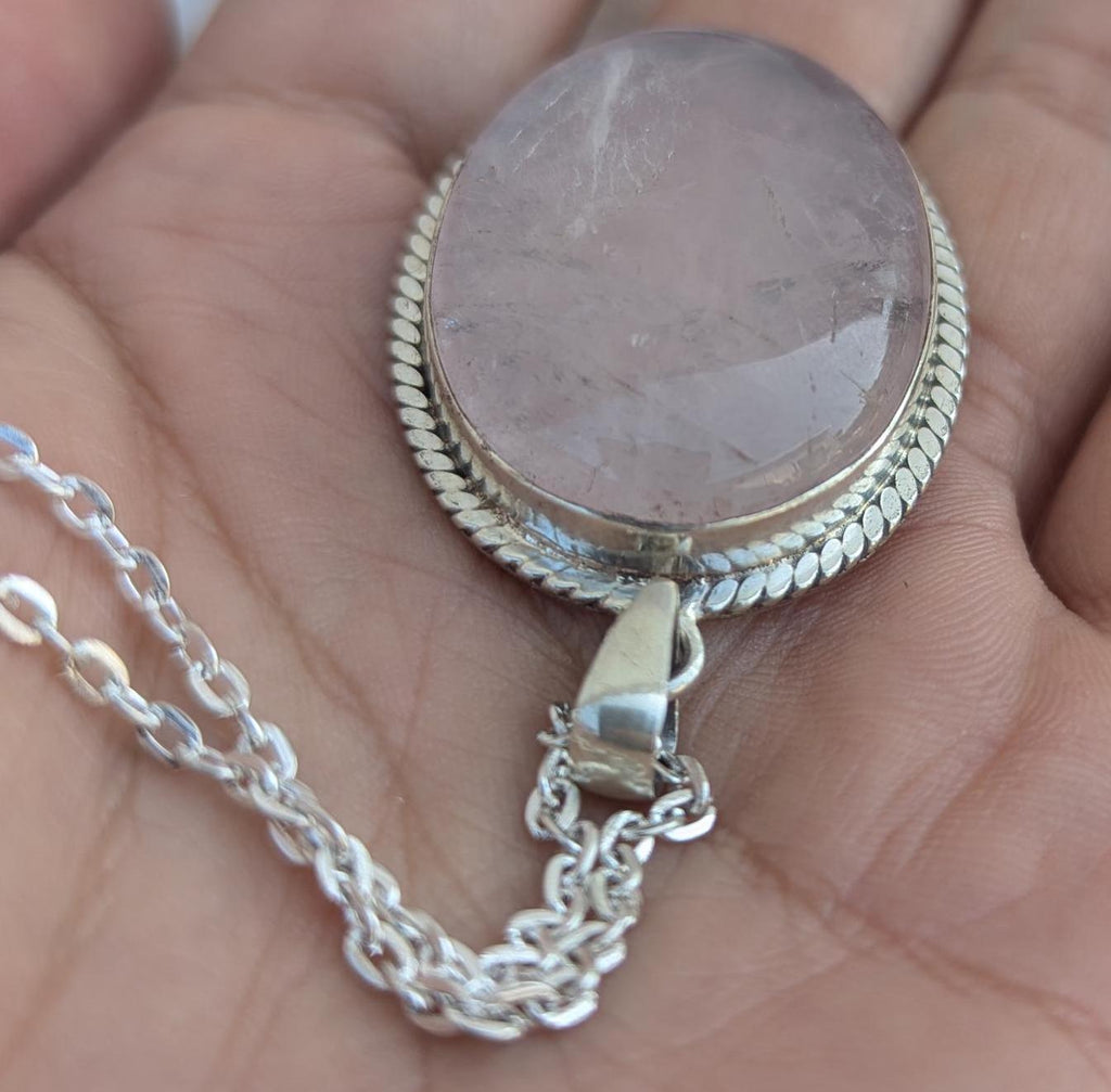 P3/18 - Rose Quartz Pendant with sterling silver, for men or women (T12-018)