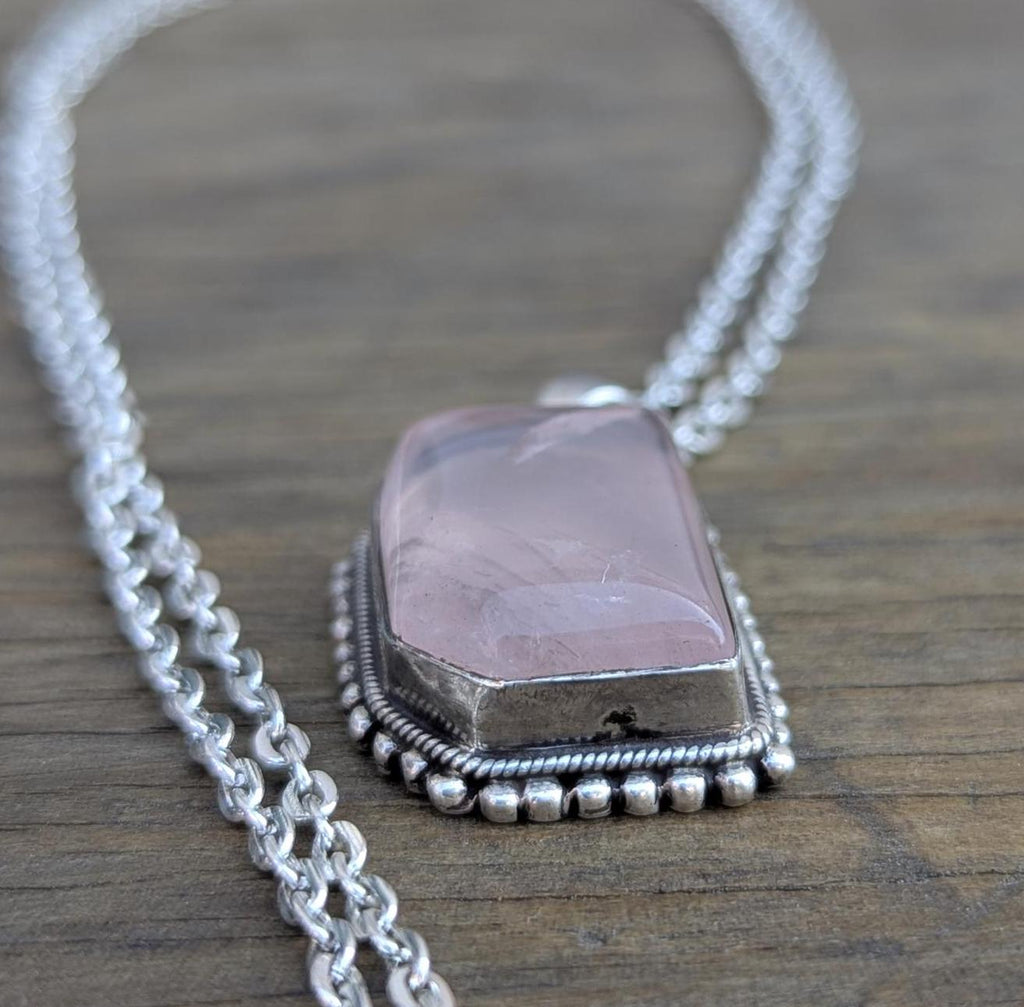 P3/24 - Rose Quartz Pendant with sterling silver, for men or women (T12-024)