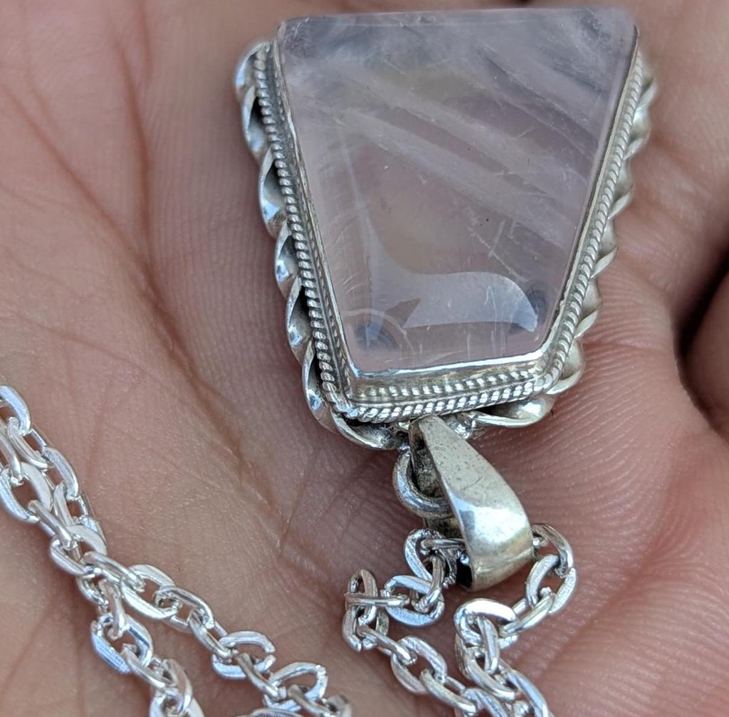 P3/25 - Rose Quartz Pendant with sterling silver, for men or women (T12-025)