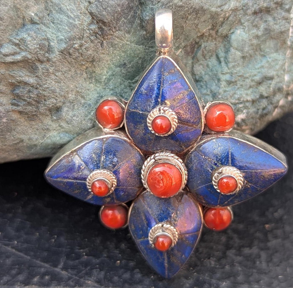 Woman’s  Red Coral Gemstone Pendant : 925 Sterling Silver Pendant. (T1101-006.11)