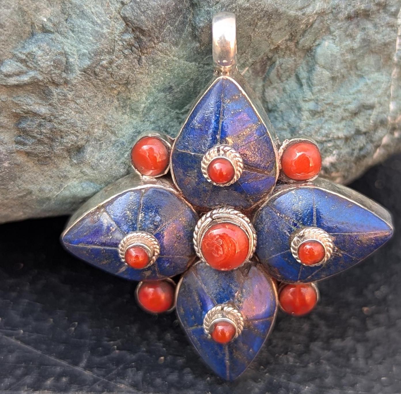 Woman’s  Red Coral Gemstone Pendant : 925 Sterling Silver Pendant. (T1101-006.11)
