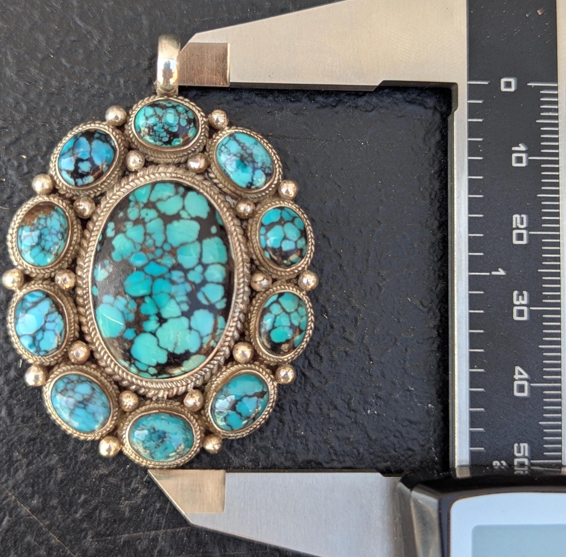 Women’s Enhanced Blue Turquoise 925 Sterling Silver Pendant .  (T1101-006)