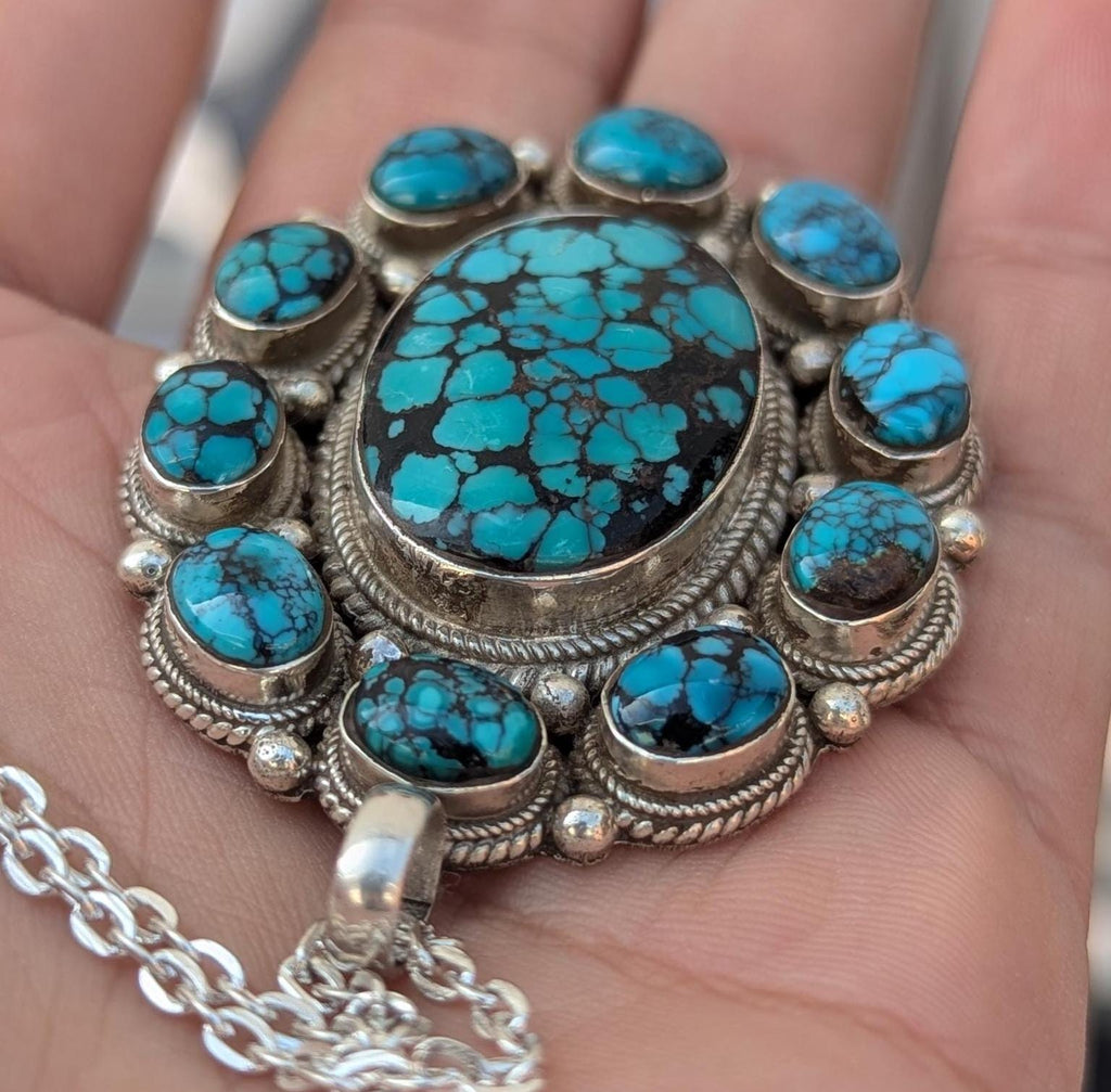 Women’s Enhanced Blue Turquoise 925 Sterling Silver Pendant .  (T1101-006)