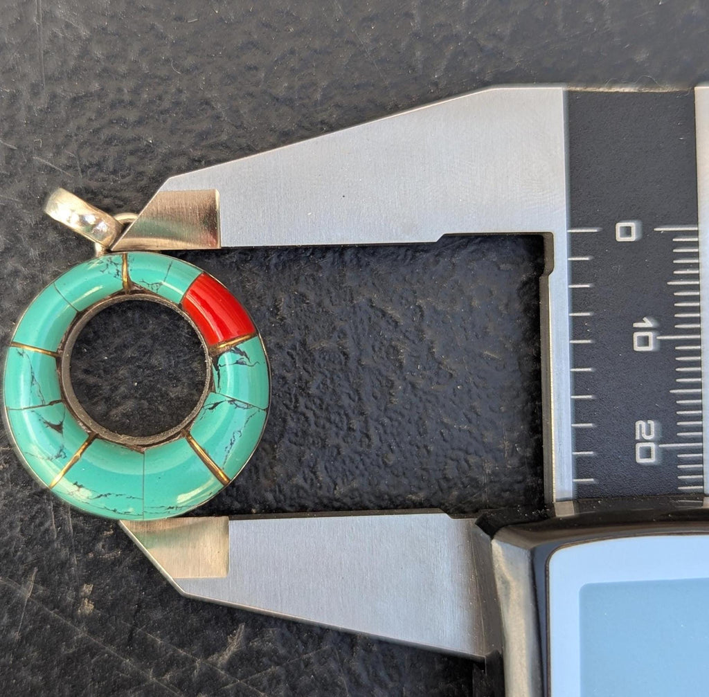 Turquoise Coral Gemstone Silver Pendant Necklace