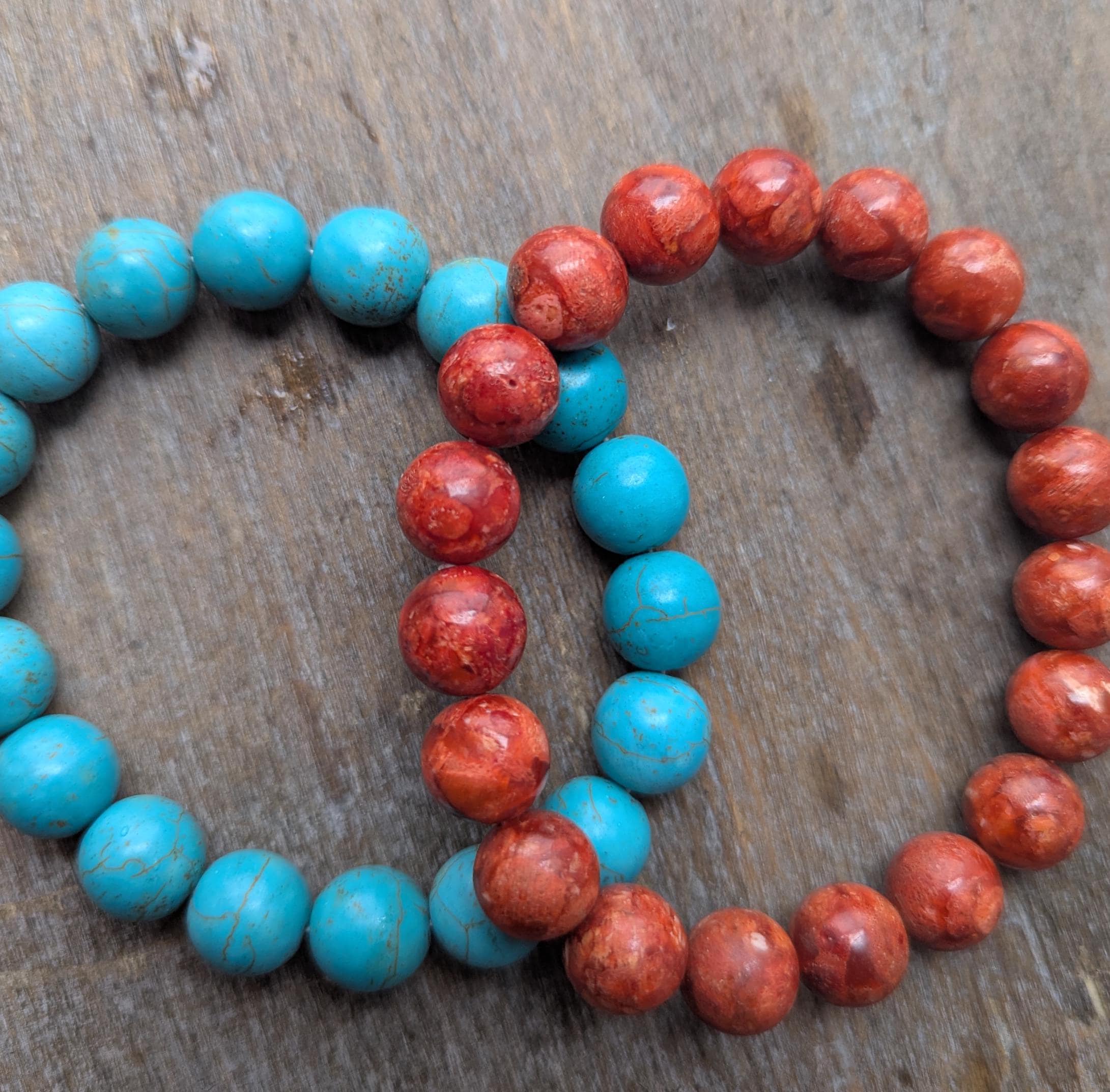 Large size Turquoise and red coral Tibetan bead bracelet, Size 12 mm