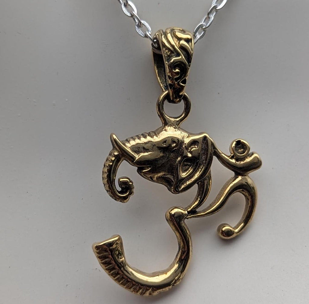 Brass and Silver Handmade Om Ganesha necklace Pendant, pd 123