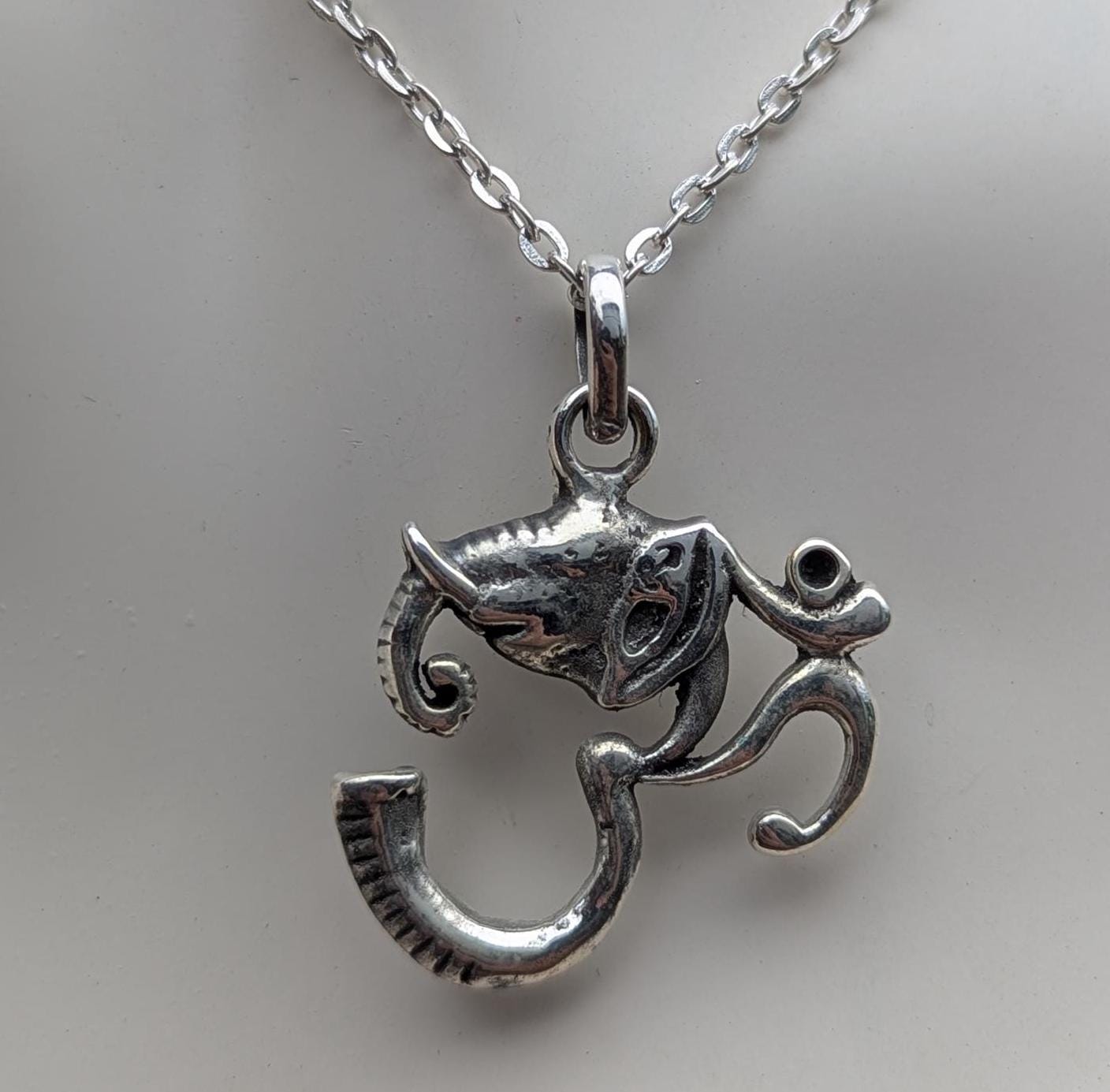 Brass and Silver Handmade Om Ganesha necklace Pendant, pd 123