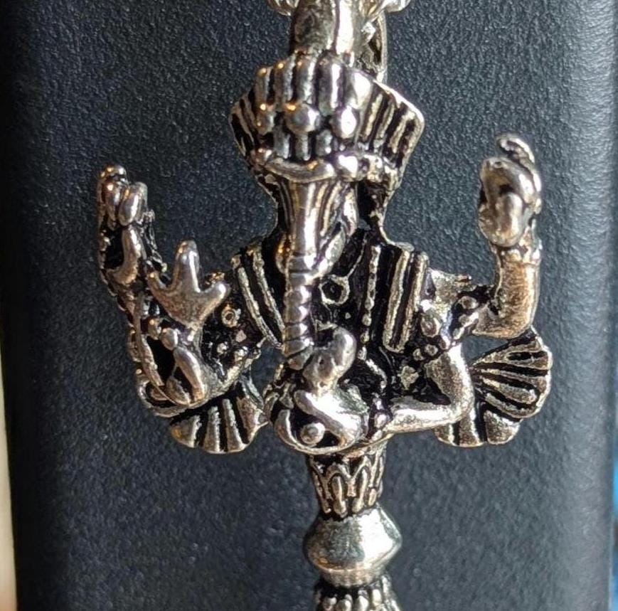 White Brass Lord Ganesha Phurba necklace Pendant, pd 124
