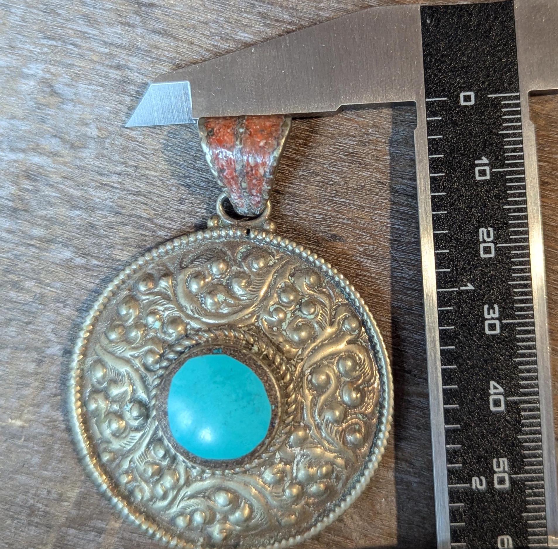 Collection of Vintage Tibetan ethnic pendant with turquoise and coral inlay (p6-008)