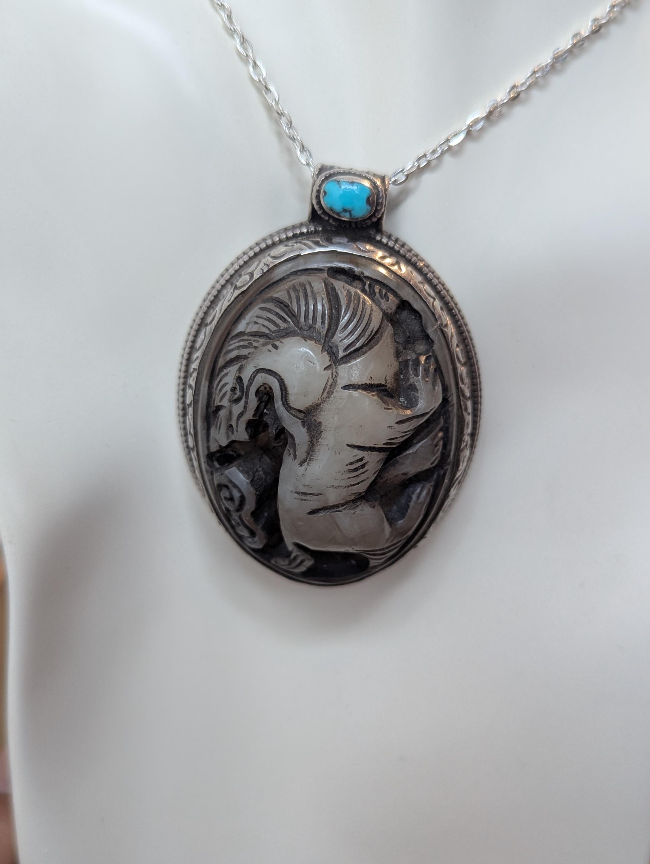 White Brass Zodiac Pendant with Turquoise inlay (p6-009)