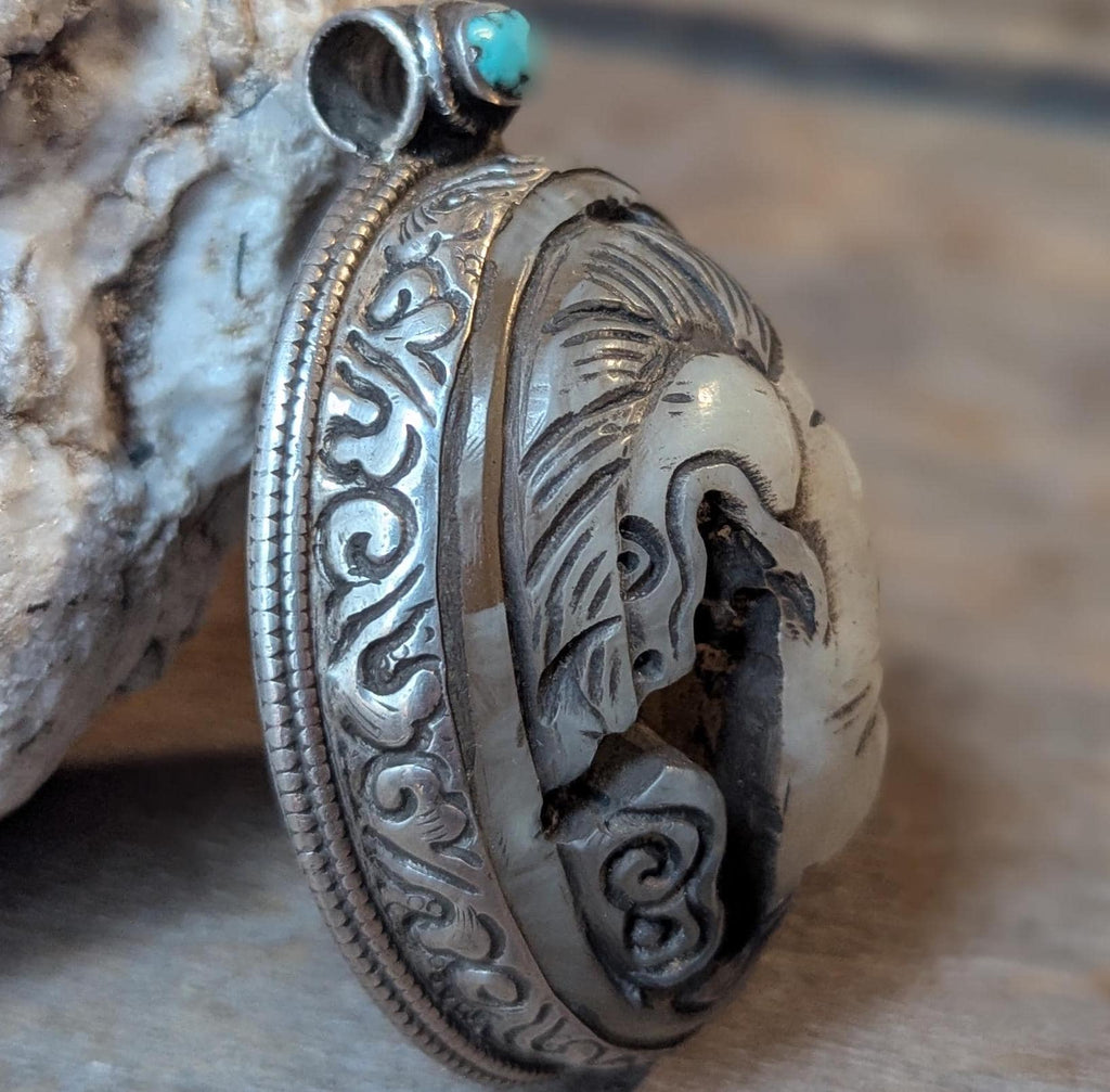 White Brass Zodiac Pendant with Turquoise inlay (p6-009)