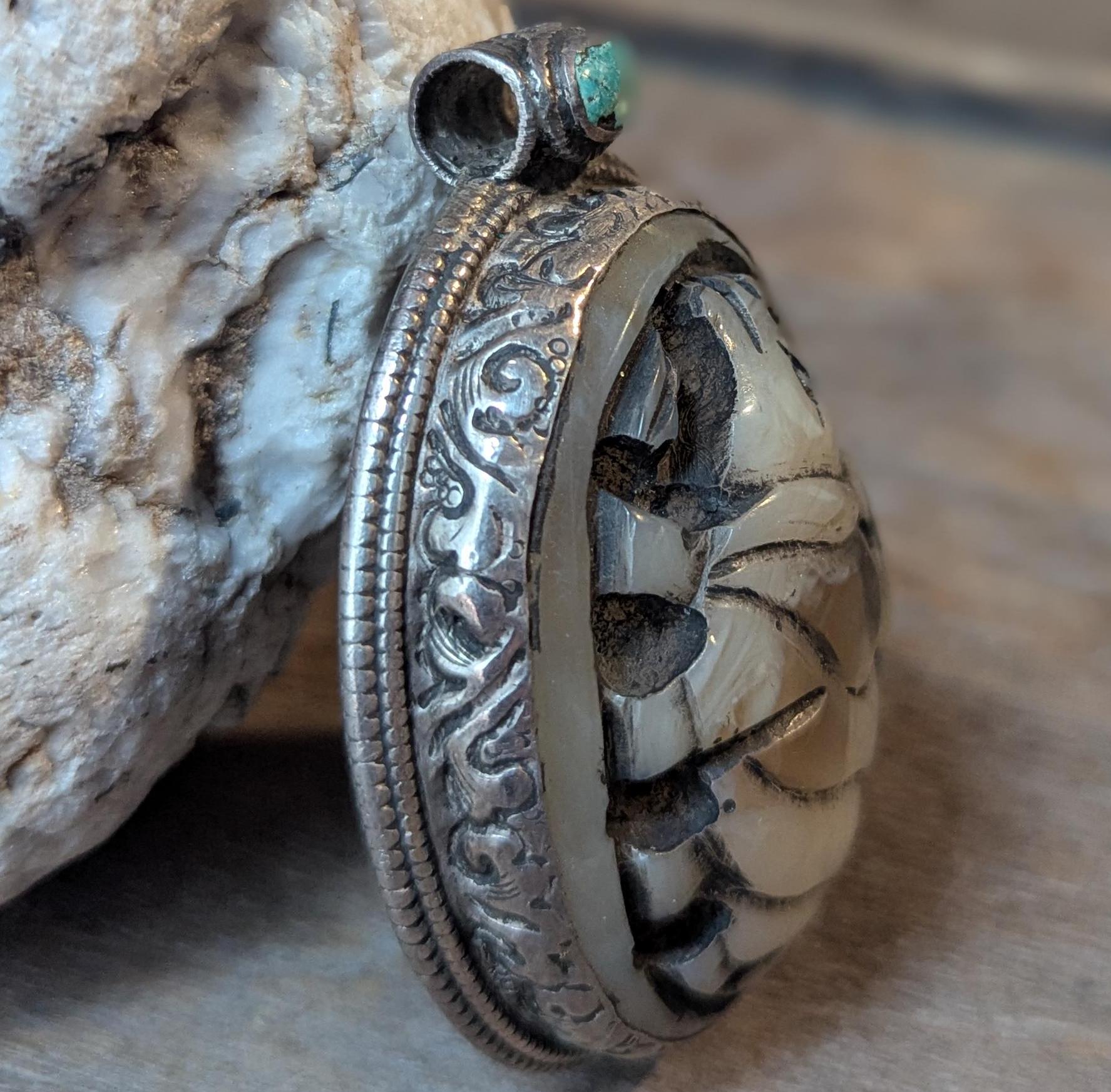 White Brass Zodiac Pendant with Turquoise inlay (p6-009)