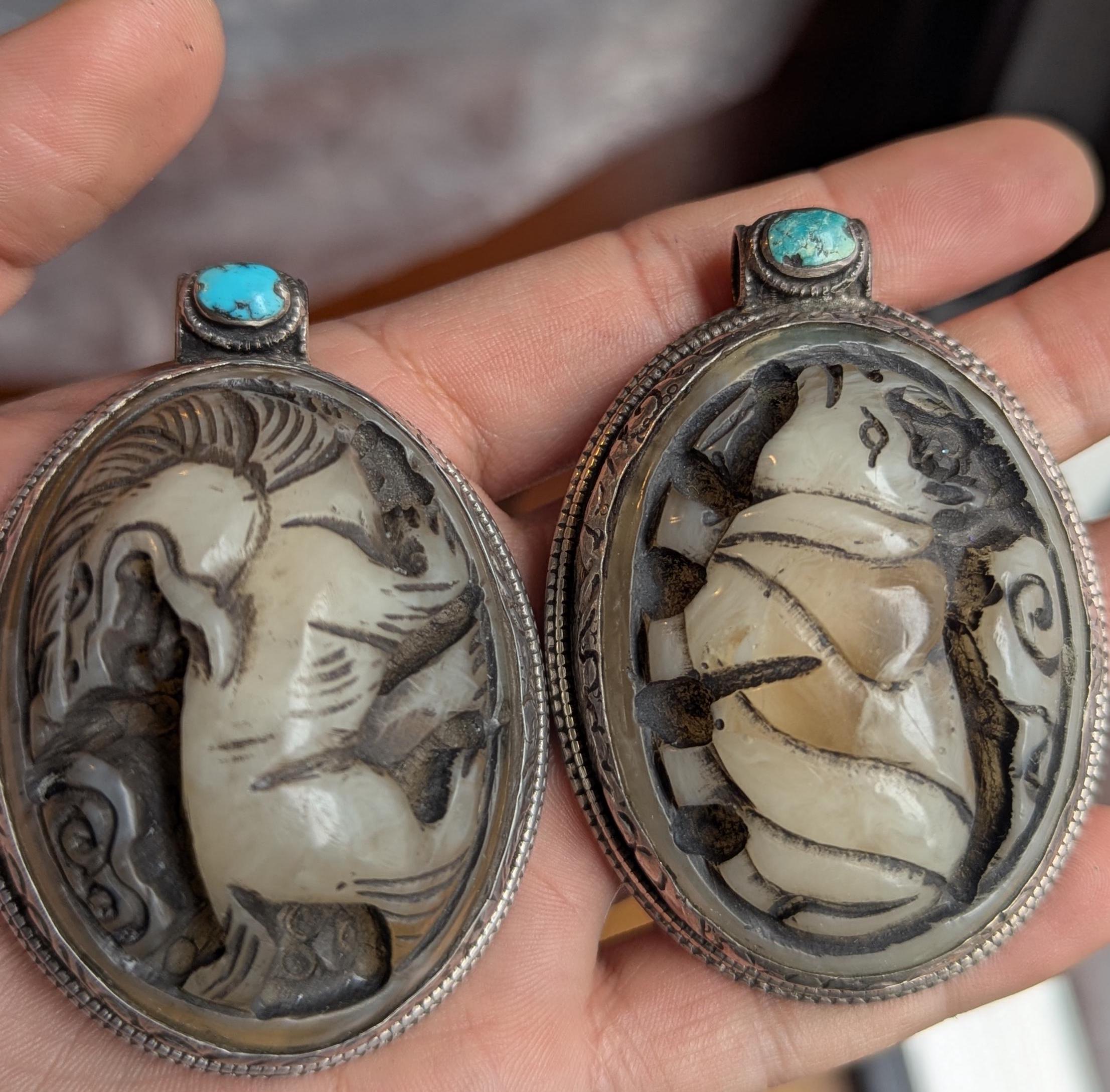 White Brass Zodiac Pendant with Turquoise inlay (p6-009)