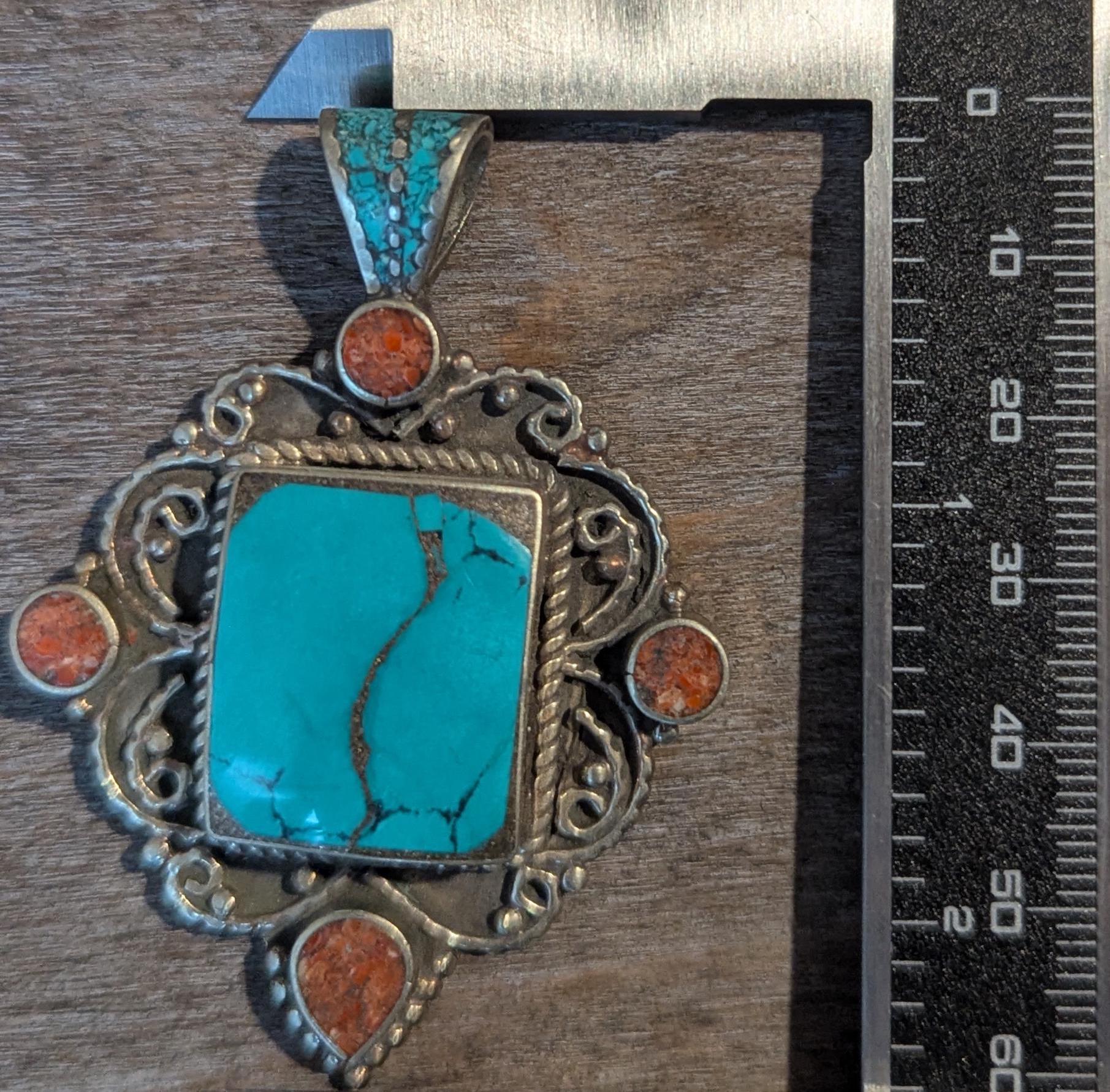 Antique Tibetan ethnic pendant Collection with turquoise and coral inlay (p6-011)